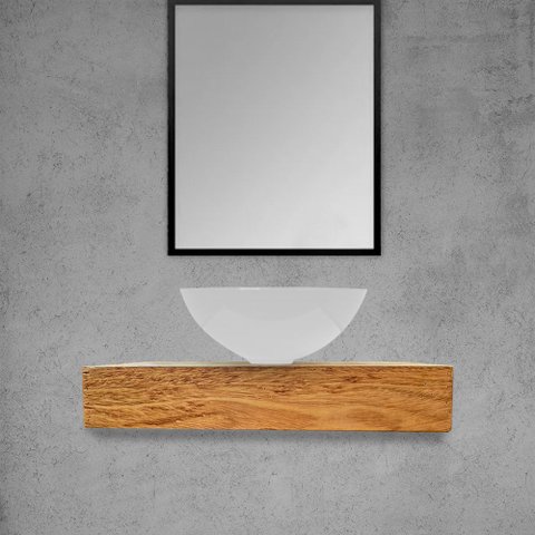 Kit Bancada Madeira Maciça Banheiro Lavabo com Cuba Branca Estilo Industrial 90 cm X 40 cm