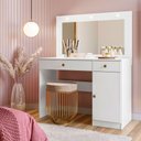 Ver imagem 1 de Cômoda Camarim Bella 110cm 1 Porta com Espelho e Luminárias de Led Branco Moval