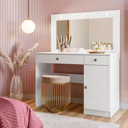 Cômoda Camarim Bella 110cm 1 Porta com Espelho e Luminárias de Led Branco Moval - 1