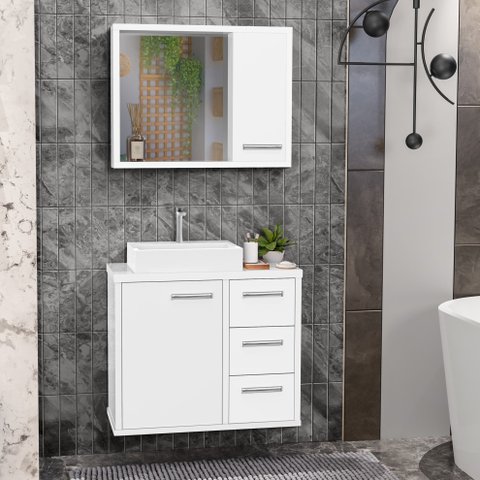 Conjunto Gabinete Banheiro com Cuba e Espelho Turin 60 Br