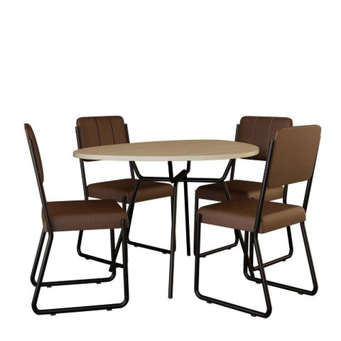 Conjunto Mesa de Jantar Soho Orgânica com 04 Cadeiras Next Est.preta - Ciliegio e Cr Whisky