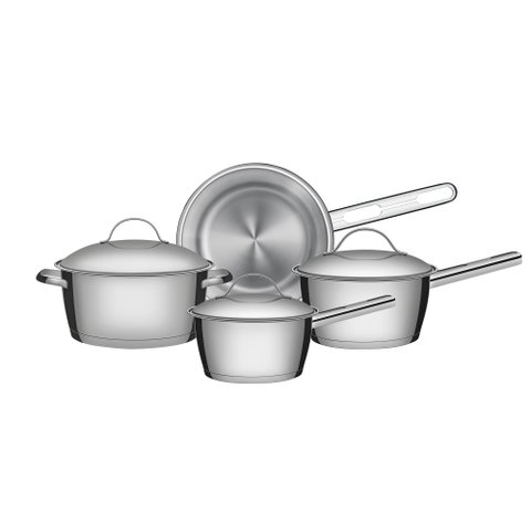 Jogo de Panelas Tramontina Allegra em Aço Inox com Fundo Triplo e Tampas de Inox 4 Peças Tramontina