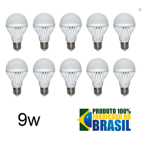 Kit 10 Lâmpada Led 9w Bulbo Soquete E27 Bivolt 6500k Branco Frio