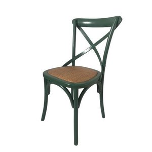 Cadeira Katrina Cross Paris. Encosto em x. Assento em Rattan Natural. Cor Verde Escuro