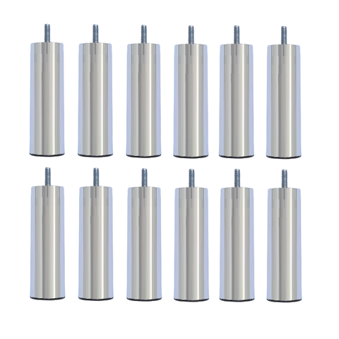 Kit 12 Pés de Cama Box ou Baú Queen King Tubo Cromado 13cm