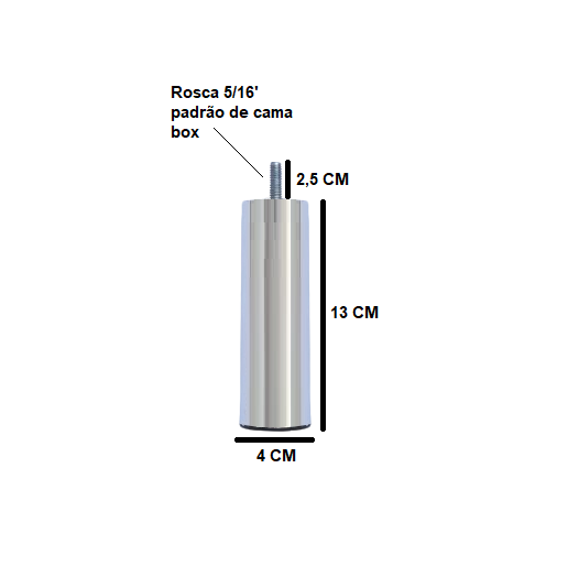 Kit 12 Pés de Cama Box ou Baú Queen King Tubo Cromado 13cm - 2