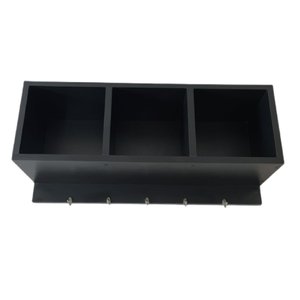 Nicho Triplo com Ganchos Ideal para Chaves, Decoração - Preto - Cód.800