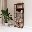 Ver imagem 1 de Estante de Livros Industrial 63CMX173CM Metal 5 Prateleiras e Decoração Executive Marrom/Nogal/Preto