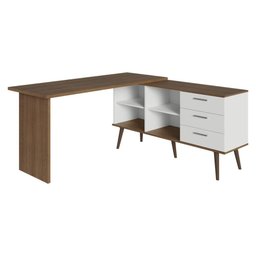 Mesa de Escritório em L 3 Gavetas Branco/rustic Lisboa Madesa - 11