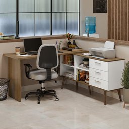 Mesa de Escritório em L 3 Gavetas Branco/rustic Lisboa Madesa - 2