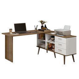 Mesa de Escritório em L 3 Gavetas Branco/rustic Lisboa Madesa - 4