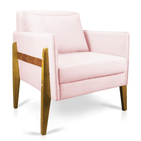 Poltrona Lana Suede Rosa Bebê Base de Madeira - D’Rossi