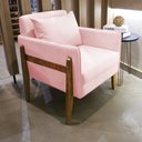 Ver imagem 2 de Poltrona Lana Suede Rosa Bebê Base de Madeira - D’Rossi