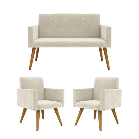 Kit Sofá Namoradeira + 2 Poltronas Sala Estar Balaqui Decor Cor:bege