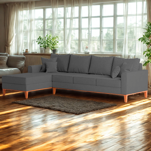 Sofá 4 Lugares Beny com Chaise Esquerdo Suede Cinza
