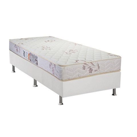 Cama Box Solteiro: Colchão Espuma D45 Luckspuma Gran Luck Floral Pró Saúde + Base CRC Courano White(