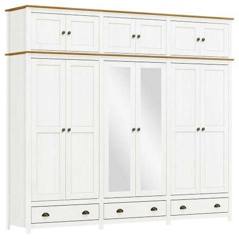 Guarda Roupa 12p 3g Espelho Madeira Maciça 261 Cm 9134 Branco Freijo Milani Store