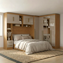 Ver imagem 1 de Guarda Roupa Modulado 3 Peças 9 Portas 5 Gavetas com Espelho e Cabeceira 100% MDF Smart Cinamomo/Cap