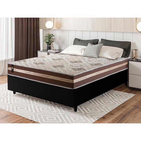 Conjunto Cama Box Espuma Espuma Chicago Marrom Casal 138x188x57