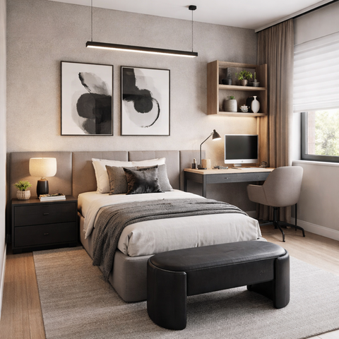 Recamier Decorativo Puff Fly 75cm Cama Solteiro Estofados:Preto/Courino Sintético
