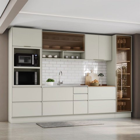 Cozinha Completa Fineze 6 Portas 8 Gavetas com Vidro 100% MDF Areia Hp - Henn