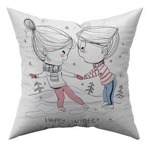 Almofada Avulsa Cheia Namorados Casal Romântico 45cm X 45cm com Refil Cor Happy Winter