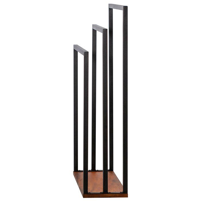 Kit Toalheiro de Piso e Papeleira Lovell Metal Peroba Preto Base em Madeira Dhom - 4