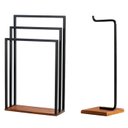 Ver imagem 1 de Kit Toalheiro de Piso e Papeleira Lovell Metal Peroba Preto Base em Madeira Dhom