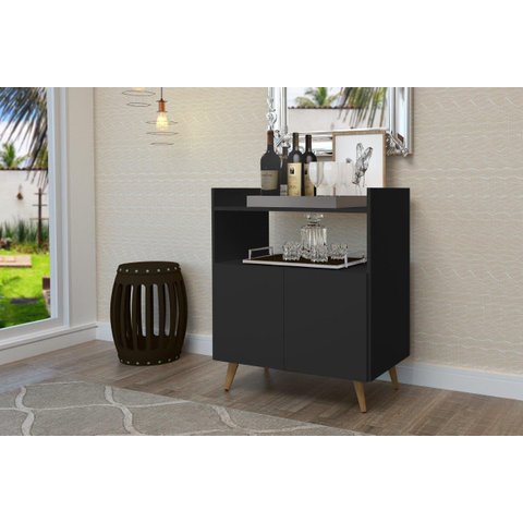 Buffet / Aparador / Bancada Sui Estilo Retrô com Pés em Madeira 2 Portas com Prateleira e Nicho para