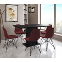 Ver imagem 1 de Mesa Jantar Londres Retangular Preta137x90cm 6 Cadeiras Estofadas Vermelho Ferro Preto