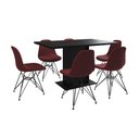 Ver imagem 6 de Mesa Jantar Londres Retangular Preta137x90cm 6 Cadeiras Estofadas Vermelho Ferro Preto