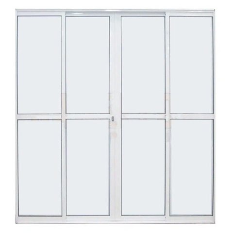 Porta de Alumínio 4 Folhas com Fechadura Abertura Central 210x200cm Branco Allo Esquadrias