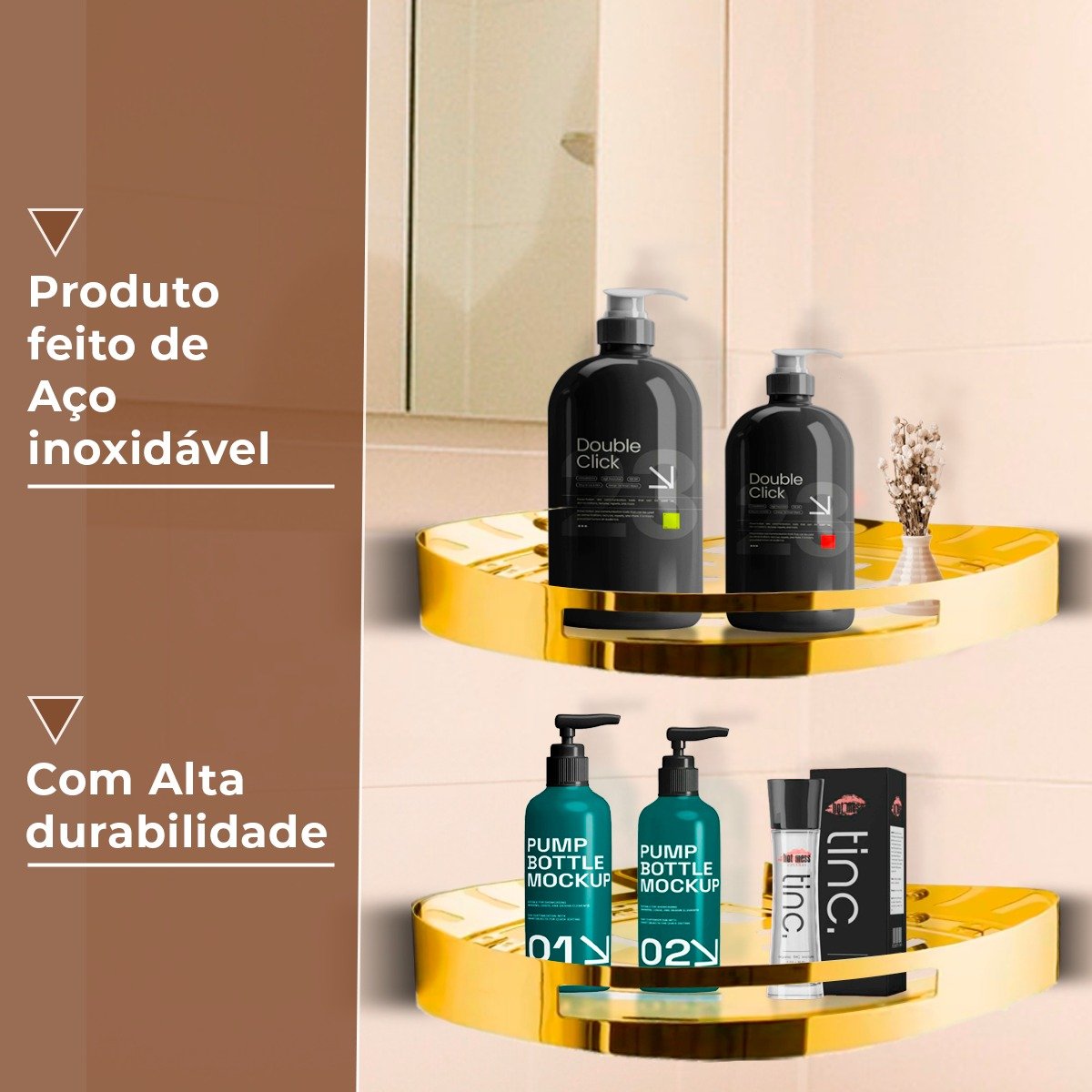 Suporte Shampoo de Canto Parede Banheiro Aço Inox Dourado - 9