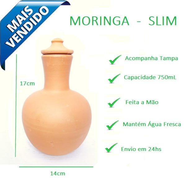 Moringa Copo Prato Tam Slim Cerâmica Água Fresca - Artesanal - 750Ml - 3