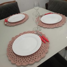 Kit 6 Sousplat em Crochê Artesanal Cor Rose - Majú Decor - 2