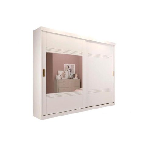 Guarda Roupa Casal 2 Portas de Correr e 4 Gavetas C- Espelho Blumenau Branco - Panan