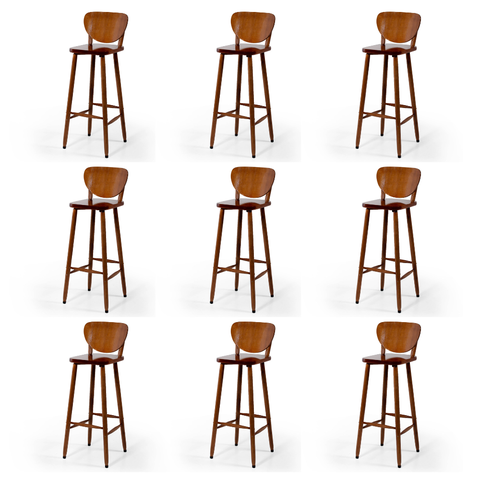 Conjunto 9 Banquetas Altas Bistrô de Madeira Lisboa:imbuia