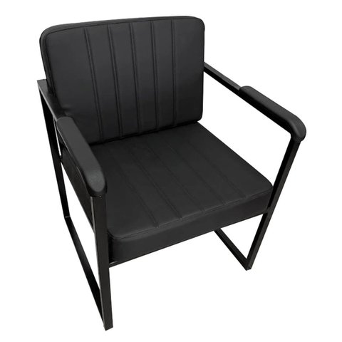 Poltrona Decorativa Recepção Salão Clínica Base de Ferro Corino Preto
