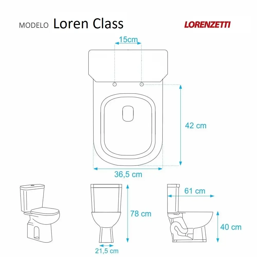 Tampa de Vaso Poliéster Loren Class Branco para bacia Lorenzetti 1.6gpf 6lpf - 3