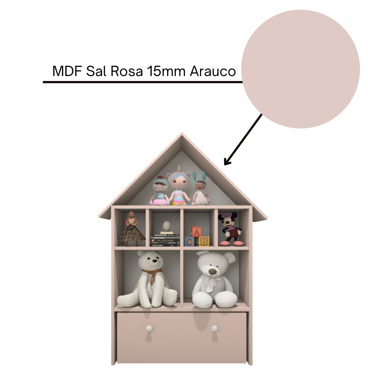 Casinha Organizadora de Brinquedos Infantil 100% Mdf Plancasa Sal Rosa - 5