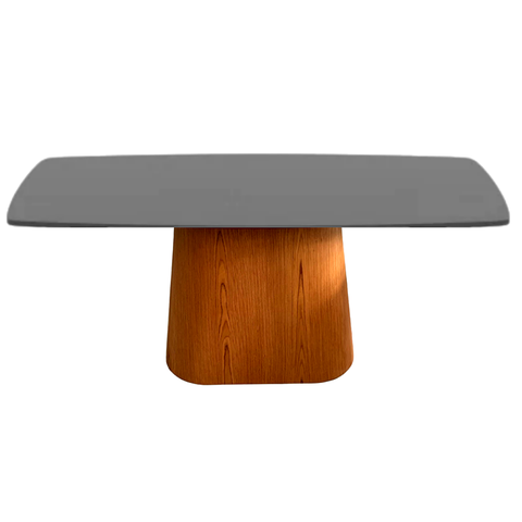 Mesa de Jantar Cone Retangular 200x100 cm Base Oval laminada em Madeira Freijó Tampo Laqueado - Pret