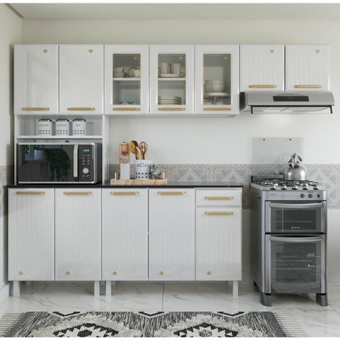 Cozinha Completa de Aço 4 Peças Armário para Forno-micro e Balcão Multimóveis Cr20371 Branco