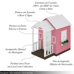 Casinha de Brinquedo Mdf com Varanda Artesanal Branco/rosa L12 - Gran Belo Casinha Infantil - 3