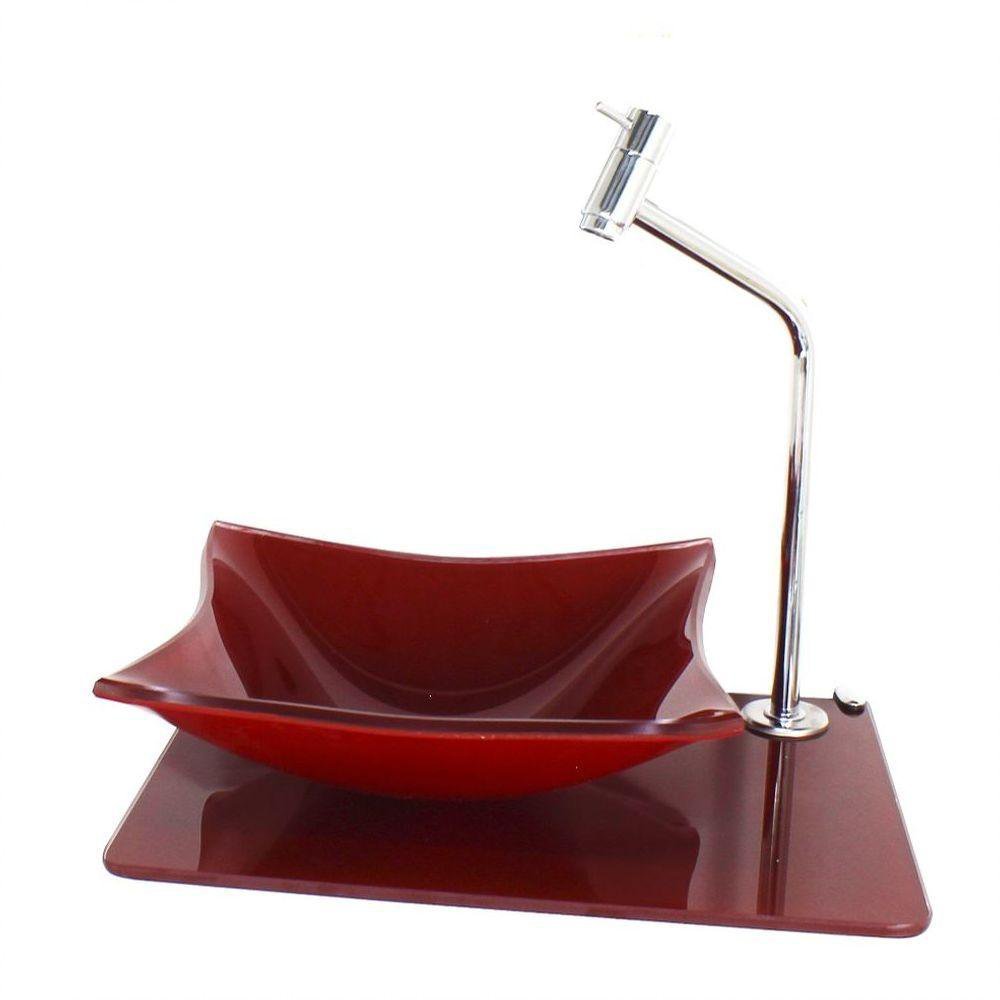 Kit Cuba De Vidro Quadrada 10mm Tampo 40cm Vermelho Cereja - 1