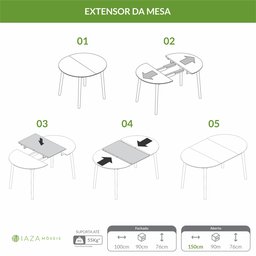 Mesa Redonda Extensível até 150cm Hono - Iaza Móveis - 3