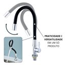 Ver imagem 5 de Kit 2 Torneiras Tubo Flexível de Bancada Preta 360° 1/4 de Volta com Acionamento Suave Preto