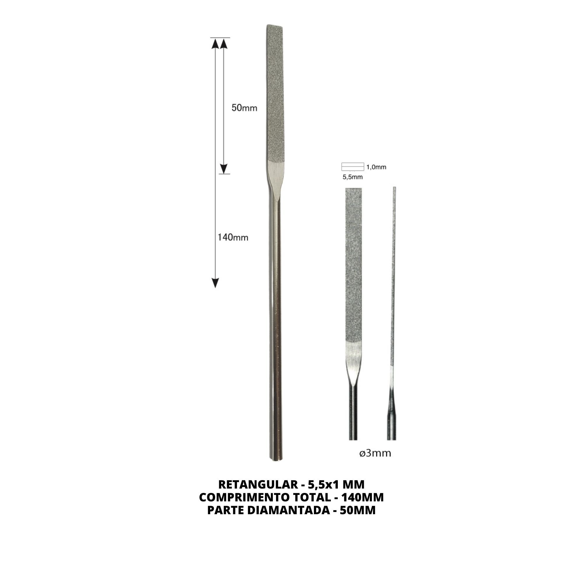 Lima Diamantada Individual Reta Retangular 140mm - #400 - 5,5x1,0mm