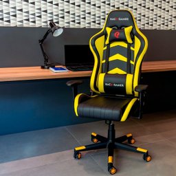 Cadeira Gamer Regulável Ergonômica Confortável Premium - Amarelo - 9