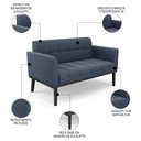 Ver imagem 3 de Sofá Namoradeira e 2 Poltronas Base Madeira Preto Ana Suede Azul Marinho - Ibiza