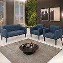 Ver imagem 2 de Sofá Namoradeira e 2 Poltronas Base Madeira Preto Ana Suede Azul Marinho - Ibiza